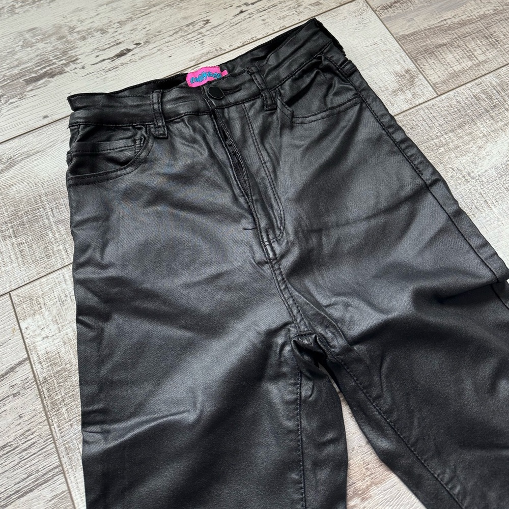Edikted Black Faux Leather Boot Cut Pants